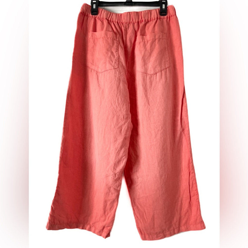 Cynthia Rowley 100% Linen Peachy Color Cropped Wide Leg Pants - Picture 3 of 3